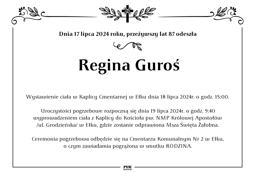 Regina Guroś - nekrolog